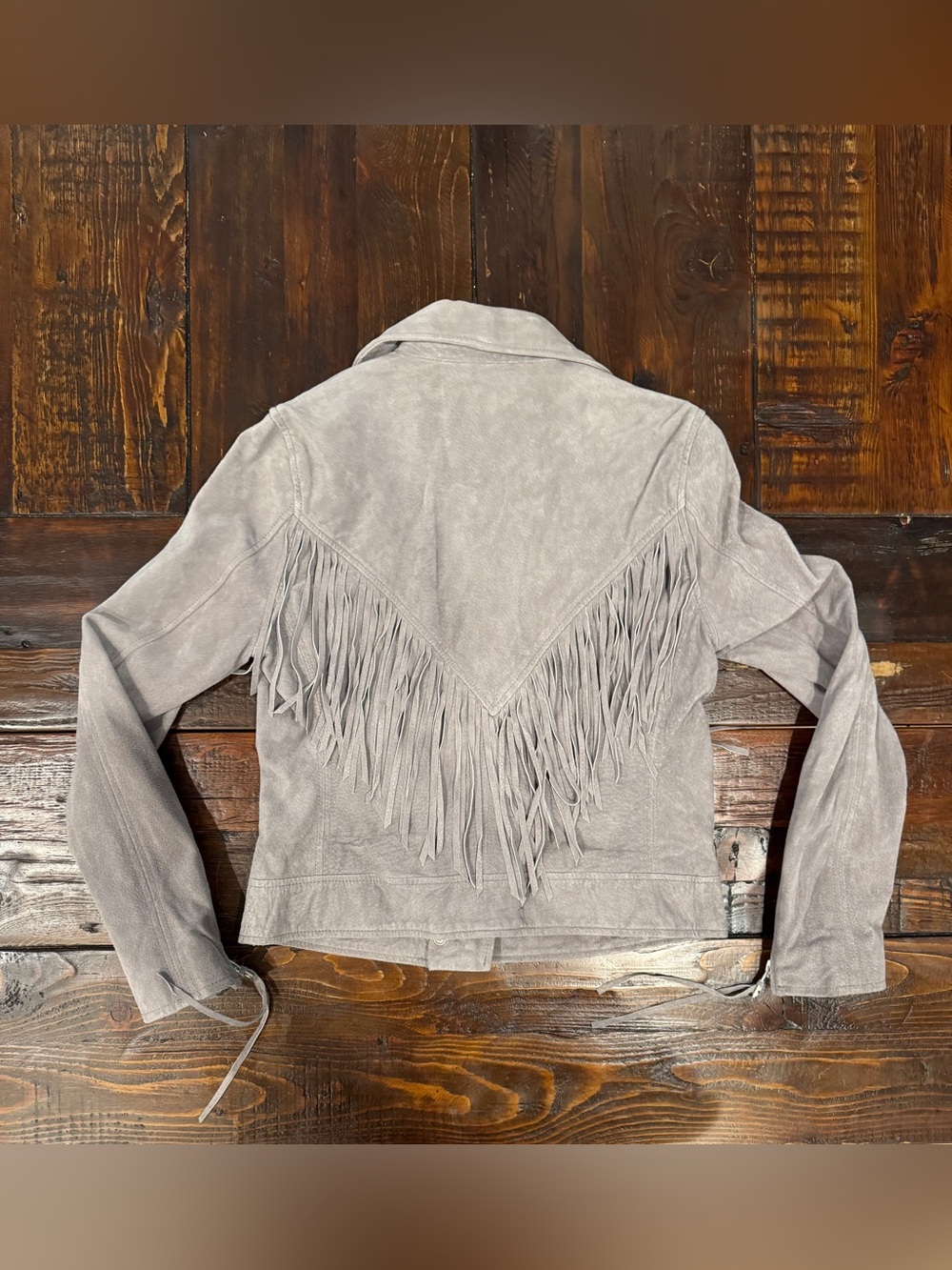 Blank NYC Genuine Suede Fringe Moto Jacket - Light Gray. Size S. EUC.